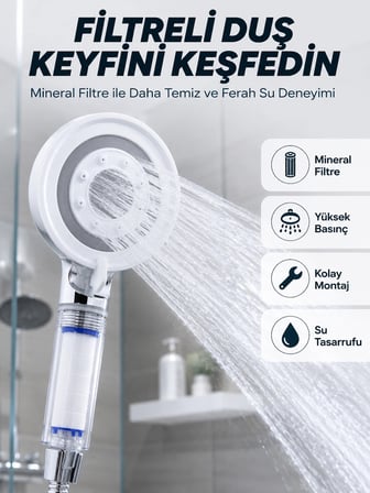 Şeffaf Filtre Hazneli Duş Başlığı Güçlü Akışlı Pratik Banyo Duşu