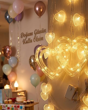 Romantik Kalp Led Işık Neon Görünümlü Dekoratif Oda Lambası