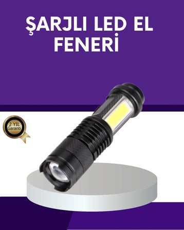 Şarjlı Mini Led El Feneri 2000 Lümen Su Geçirmez