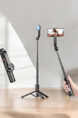 Kumandalı Tripod Telefon Tutucu Selfie Çubuğu 360 Derece Dönebilen
