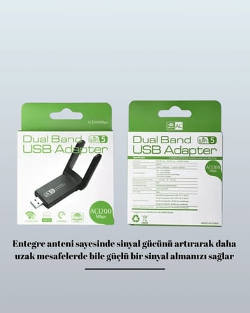 Tak-çalıştır Özellikli Çift Bant Wifi Adaptör – 1200 Mbps