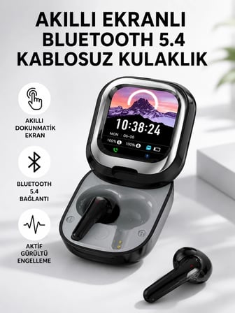 Bluetooth 5.4 Kulaklık – Gürültü Engelleme Ve Akıllı Ekranlı Şarj Kutusu