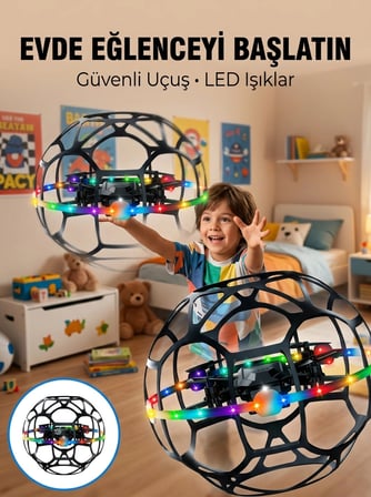 El Hareketi Kontrollü Futbol Topu Tasarımlı Drone Led Işıklı