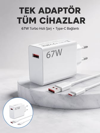 67 Watt Güvenli Hızlı Şarj Adaptörü Samsung M31 M33 M51 Uyumlu Yeni Nesil