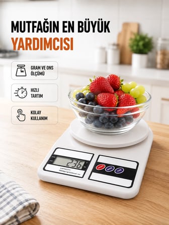 Beyaz Plastik Dijital Mutfak Tartısı – 24x16.8x1.5cm