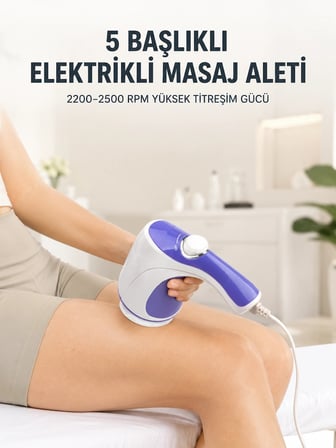 5 Başlıklı Elektrikli Masaj Aleti 2200-2500 Rpm Yüksek Titreşimli Vücut Bakım Ve Rahatlama Cihazı