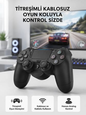PS4 Kablosuz Oyun Kolu V2 – Bluetooth Bağlantılı, Titreşimli, PC ve Mobil Uyumlu