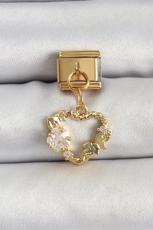 316L Çelik Sallantılı Zirkon Taşlı Kalp Model Gold Renk Nomination Charm