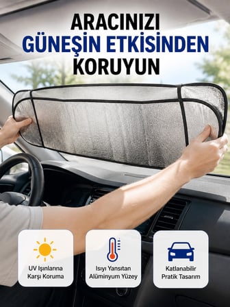 Metalize Reflektör Yüzeyli UV Koruyucu Araç Güneşliği – Serin ve Güvenli Sürüşler İçin