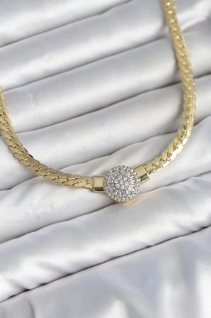 Ezme Zincir Model Zirkon Taşlı VIP Seri Gold Renk Kadın Kolye