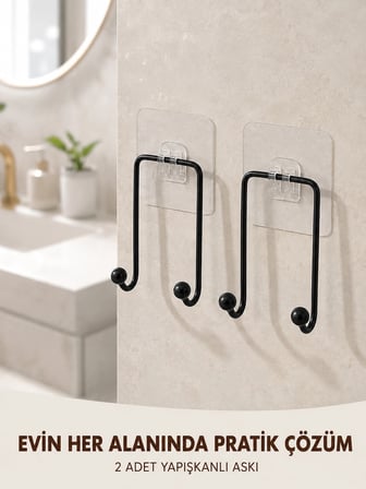 2'li Yapışkanlı Duvar Askısı Mutfak Banyo ve Ev İçin Askılık