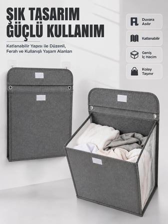 Duvara Asılabilir Katlanabilir Kirli Çamaşır Sepeti Geniş Hacimli Düzenleyici