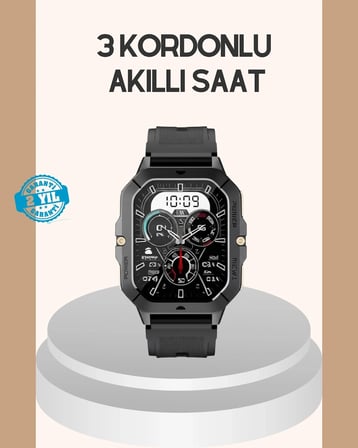 3 Kordonlu Akıllı Saat Uzun Pil Süreli