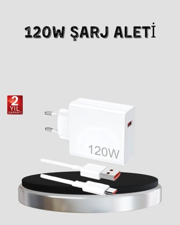 120W Hızlı Şarj Başlığı Ultra Güçlü Type-C Adaptör Kablo Dahil