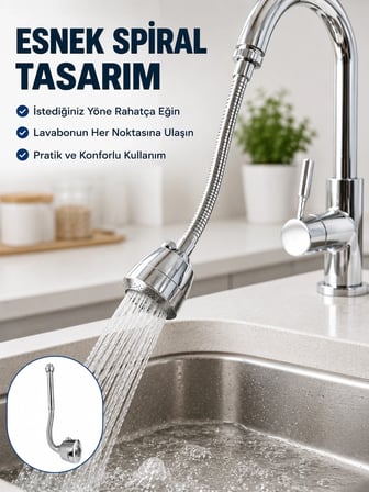 Çok Fonksiyonlu Musluk Uzatma Aparatı 360° Hareketli Krom Musluk Başlığı