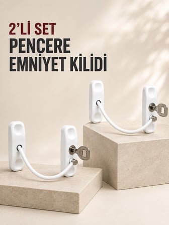 2’li Set Pencere Güvenlik Kilidi Anahtarlı Kablolu Çocuk Emniyet Kilidi Beyaz