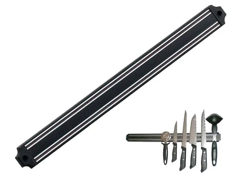 Mıknatıslı Bıçak Tutucu Stand - 38 Cm - Siyah - Paslanmaz Çelik - Mutfak Düzeni - Güvenli Bıçak Saklama - Tezgâh Düzeni - Modern Tasarım