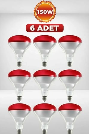 (6 Adet) 150w Kızılötesi Isıtıcılı Hayvan Isıtma Ve Kuluçka Lambası (kırmızı Işık) E27 (kalın Duy)