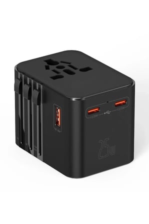 25w Evrensel Seyahat Adaptörü, Eu/us/uk/au Priz Dönüştürücü, 1x Usb, 2x Type-c Hızlı Şarj