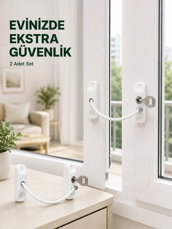 Çocuk Güvenliği İçin Kablolu Pencere Kilidi Anahtarlı Emniyet Aparatı 2 Adet