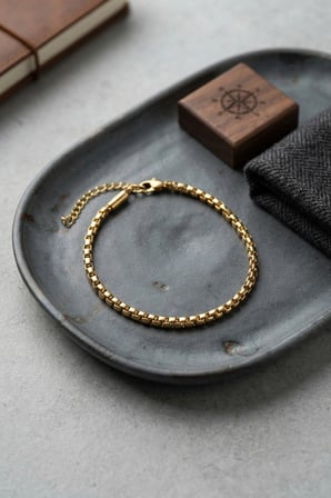 316L Çelik Gold Renk Kutu Zincir Erkek Bileklik