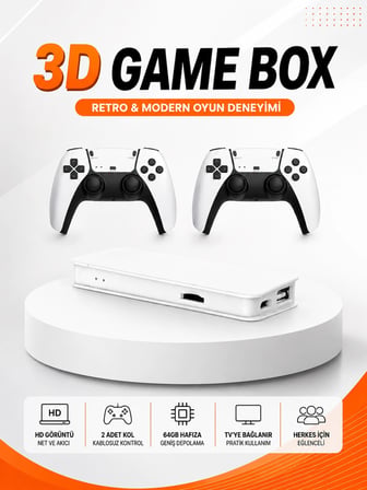 3D ve 4K Görüntü Kaliteli Çok Oyunculu Retro Oyun Konsolu