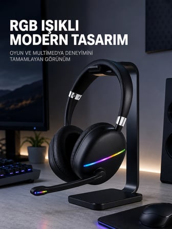 Kablosuz Bluetooth 5.0 Kulaklık RGB Işıklı Tasarım