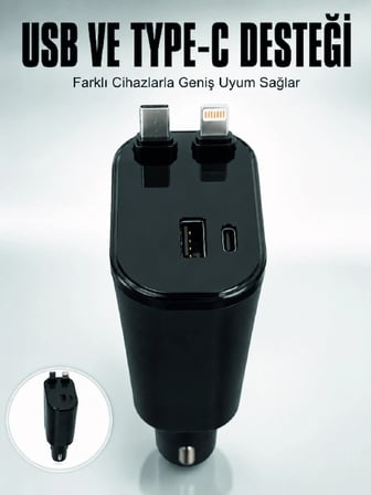 Araç Çakmaklık Şarj Cihazı 120w Type-c & Lightning Kablolu Çoklu Hızlı Şarj İstasyonu