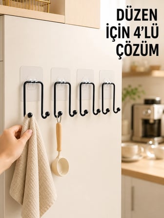 4 Adet Yapışkanlı Askı Çok Amaçlı Mutfak Banyo Düzenleyici Askılık