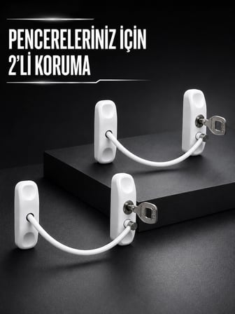 Beyaz Kablolu Pencere Kilidi 2 Adet Çocuk Koruma ve Pencere Emniyet Aparatı