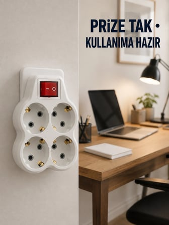Duvar Priz Çoğaltıcı 4 Çıkışlı Açma Kapama Düğmeli Kablosuz Priz Adaptörü