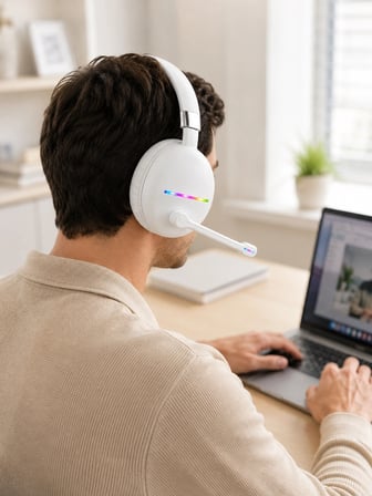Kablosuz Bluetooth Mikrofonlu Beyaz Kulaklık  RGB Işıklı