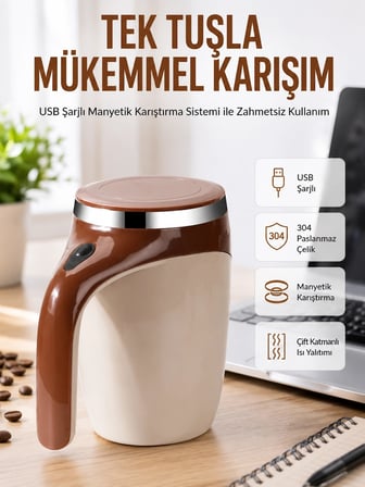 Usb Şarjlı Elektrikli Karıştırıcı Kupa – Sıcak & Soğuk İçecekler İçin