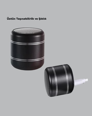 Mini Silindir Kablosuz Hoparlör Güçlü Ses 4w Bas + Tws Senkron Özellik