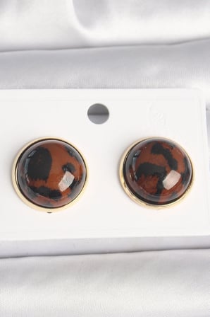 Pirinç Gold Renk 3D Daire Leopar Model Kadın Küpe