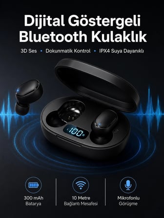 İkili Bluetooth Kulaklık Dijital Göstergeli Uzun Pil Ömrü Yüksek Ses Kaliteli Yeni Nesil