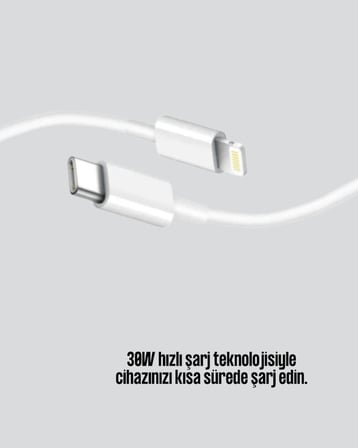 30W Type-C Lightning Hızlı Şarj Kablosu 1.2m iPhone Uyumlu