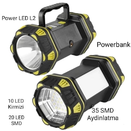 F.b.ı F-262 Yeni Güçlü Çift Taraflı Taşınabilir Spot Ve Işıldak Usb Powerbank Şarjlı Fener