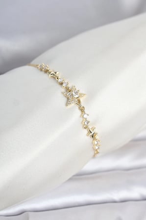Gold Renk Pirinç Yıldız Model Asansörlü Kadın Bileklik