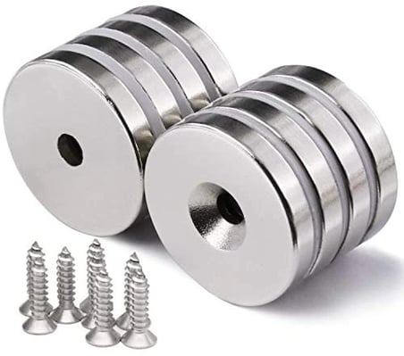 2 Adet 25x10/5x5,5 Mm Neodyum Mıknatıs Havşa Delikli Magnet Vida Atılabilir N35 Nikel Paslanmaz