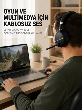 Bluetooth 5.0 Rgb Işıklı Mikrofonlu Kablosuz Kulak Üstü Kulaklık