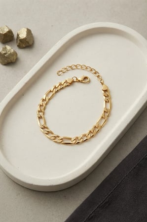 316L Çelik Gold Renk Figaro Zincir Model Erkek Bileklik