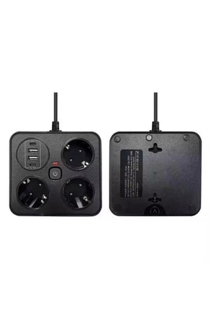 Akım Korumalı Anahtarlı Priz - 3x Priz - 2x Usb - 2x Type-c - 2 Mt Kablo Hızlı Şarj Özellikli Siyah
