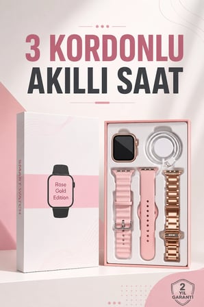 Akıllı Saat Amoled Ekran 3 Kordonlu Aksesuar Hediyeli Sesli Görüşme