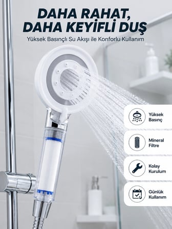 Yüksek Basınçlı Filtreli Duş Başlığı Mineral Filtreli Su Tasarruflu El Duşu