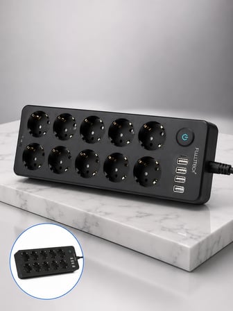 Usb Ve Type-c Çıkışlı 10'lu Akım Korumalı Çoklu Priz Güç Dağıtıcı