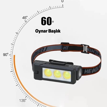 Gold Silver Gs-225 3 Led Usb Şarjlı Çok Fonksiyonlu Kafa Feneri