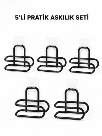 Siyah Metal WC Kağıtlık Yapışkanlı Tuvalet Kağıdı Rulo Tutucu 5 Adet Avantajlı Set