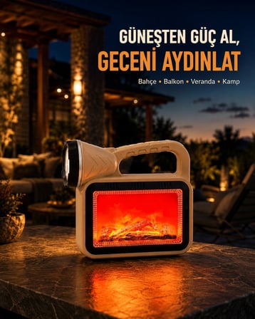 Güneş Enerjili Alev Efektli Lamba Cob Led Su Geçirmez Çok Fonksiyonlu