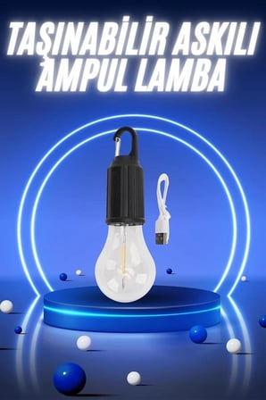 Taşınabilir Şarjlı Led Ampul Askılı Lamba Kamp Bahçe Lambası
